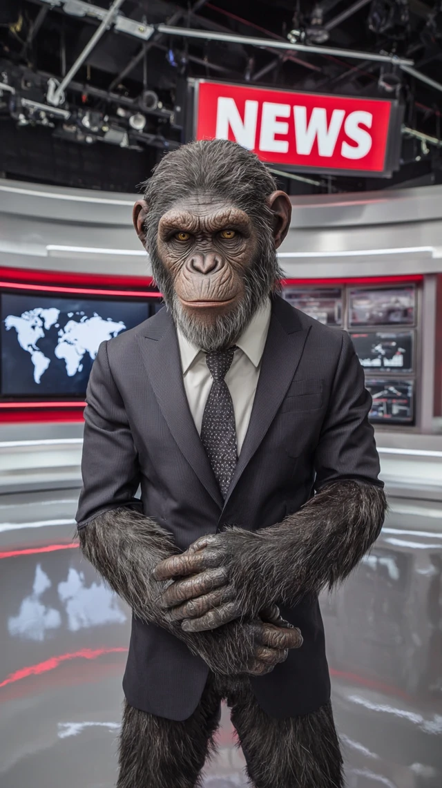 Caesar From Planet of the Apes News Anchor
