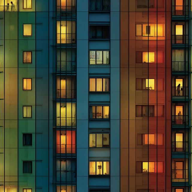 Apartment Building Facade at Night