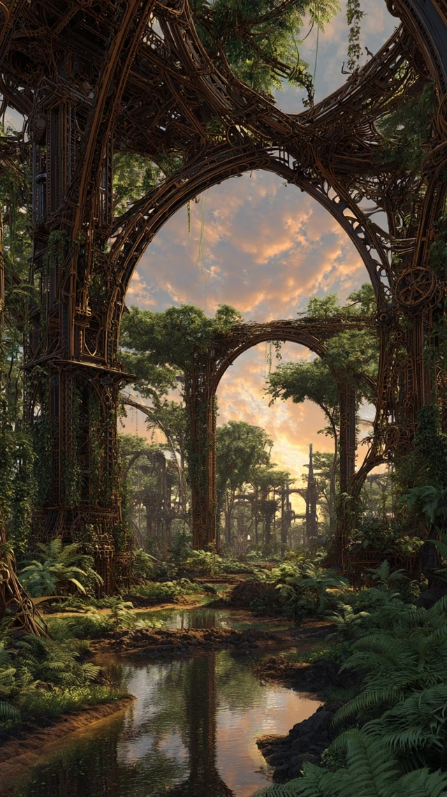 Utopian Steampunk Woodland Architecture 4K