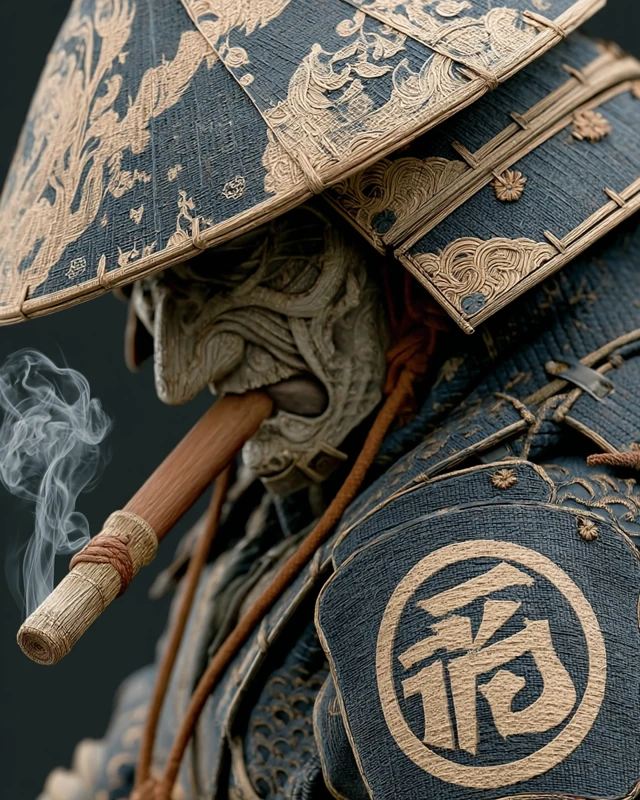 Japanese Samurai in Black Armor
