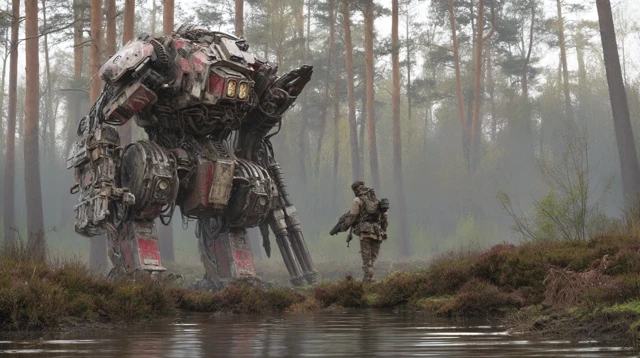 Mech and Creature Battle Photorealistic