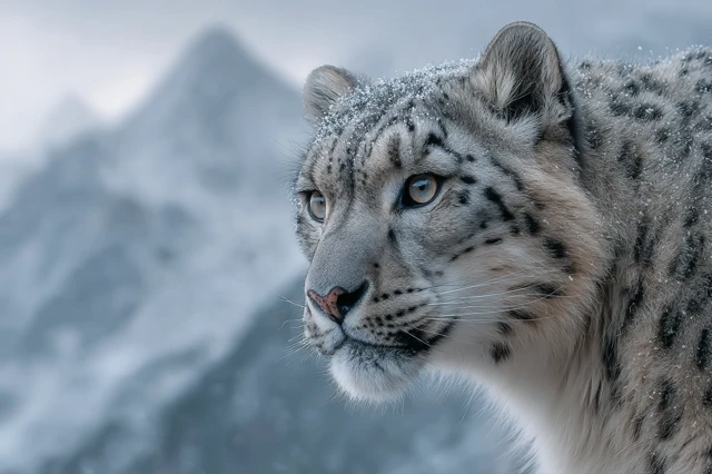 Snow Leopard in the Mountains Majestic Portrait