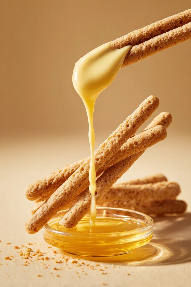 Delicious Food Pouring Sauce on Biscuit Sticks