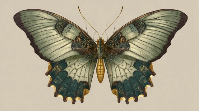Butterfly Illustration in Light Green and Gold