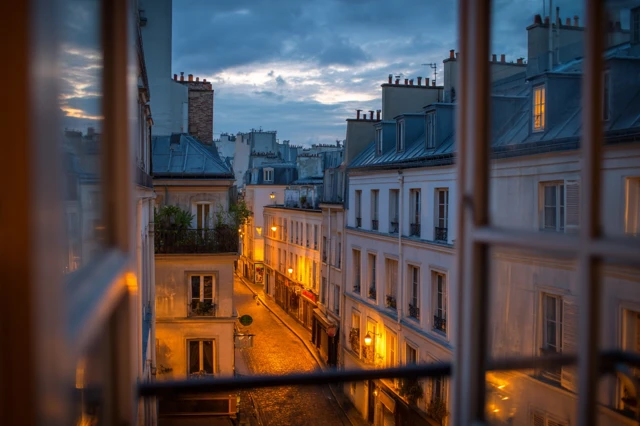 Evening View from French Window Romantic Cityscape
