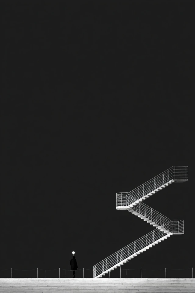 Minimalist Photography Lonely Figure and Staircase