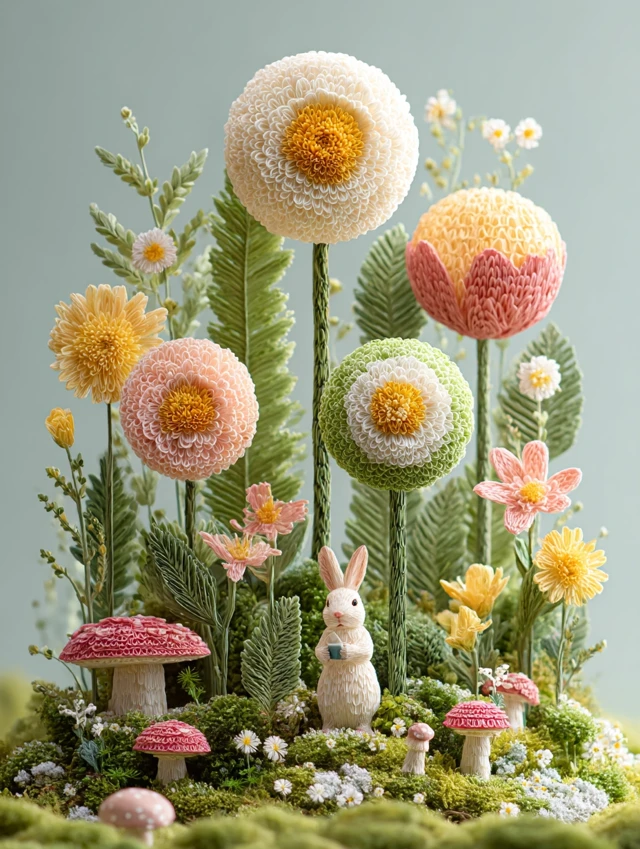 Bunny in a Flower Garden Illustration for E-commerce