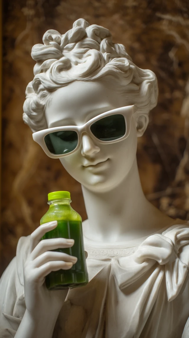 Marble Statue with Glasses and Juice