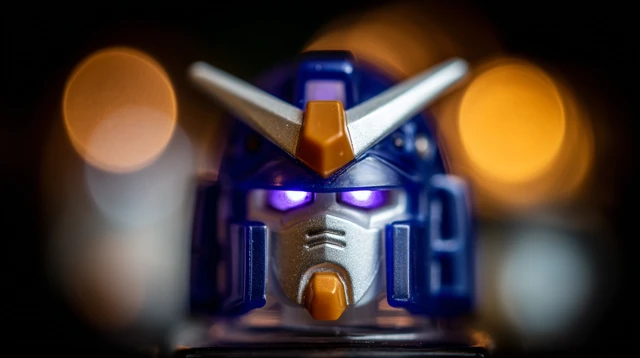 Gundam Action Figure with Glowing Purple Eyes