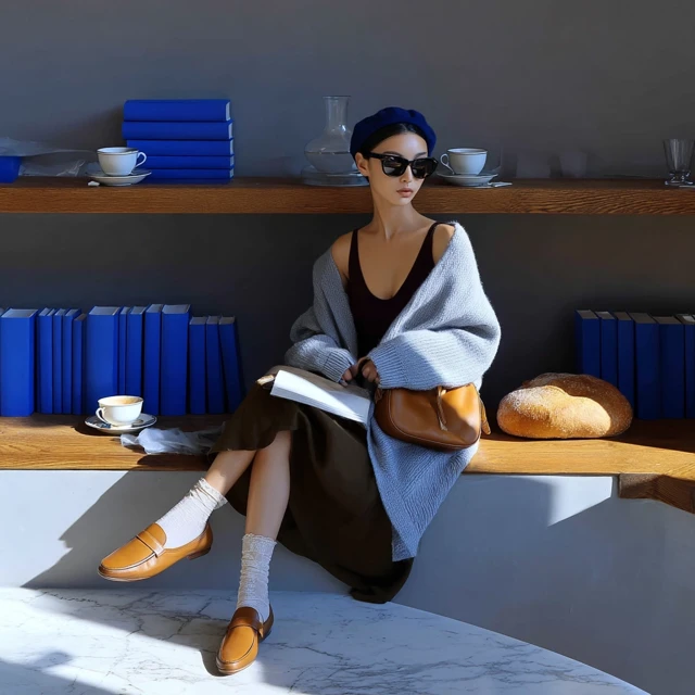Bibliocore Fashion Woman in Cafe Photography