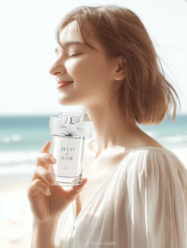 Summer Beauty Portrait with Perfume Beach Elegance