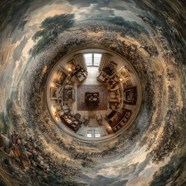 Waterloo Battle Mural in a Unique Living Room