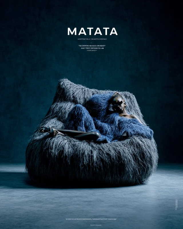Afrofuturistic Fashion Model in Blue Fur Chair MATATA