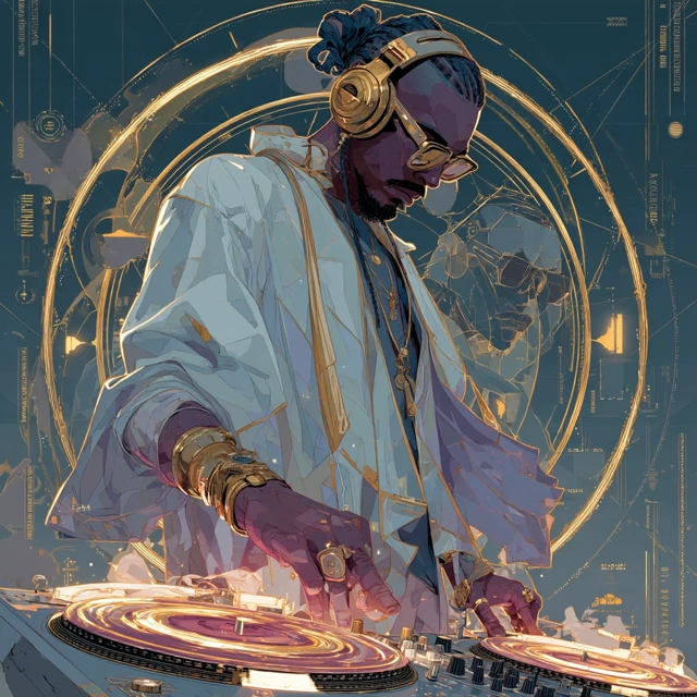 DJ Portrait: Futuristic Vibes with Glowing Turntables