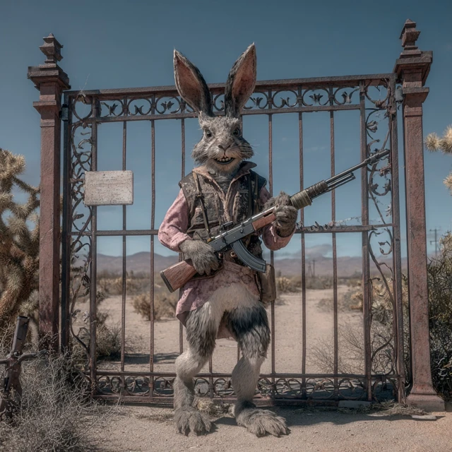 Jack Rabbit Guarding Desert Gate Armed and Ready