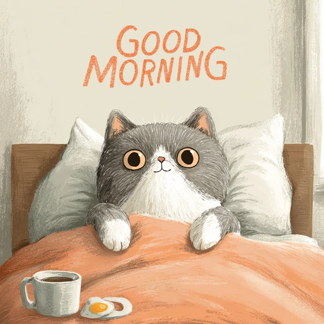 Good Morning Cat Cute Illustration