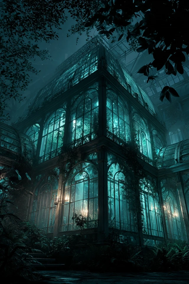 Spooky Victorian Greenhouse at Night