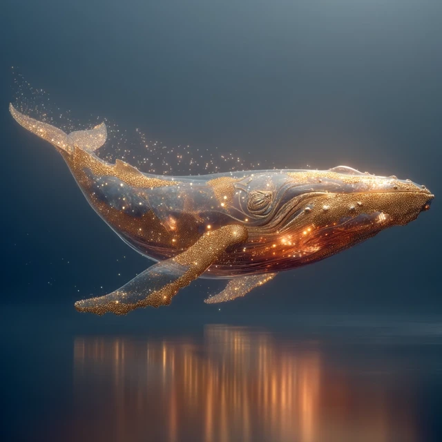 Golden Whale 3D Rendering Shimmering Ocean