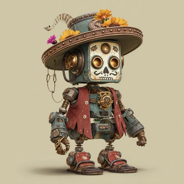 Steampunk Robot Day of the Dead Illustration