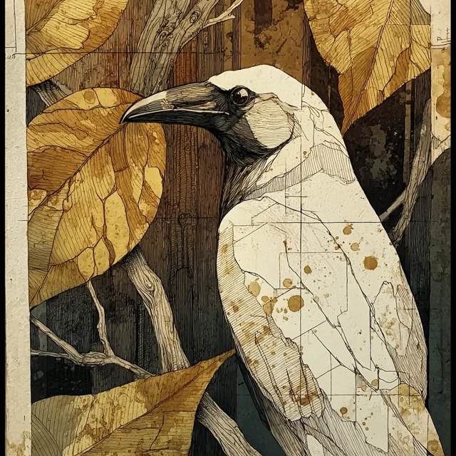 Ink Wash White Raven Illustration