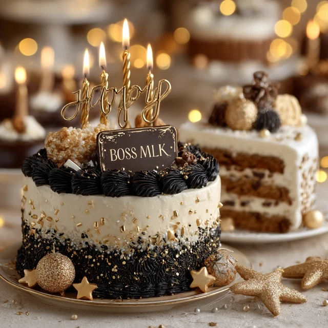 Elegant Cake with Golden Sparkles and Candles