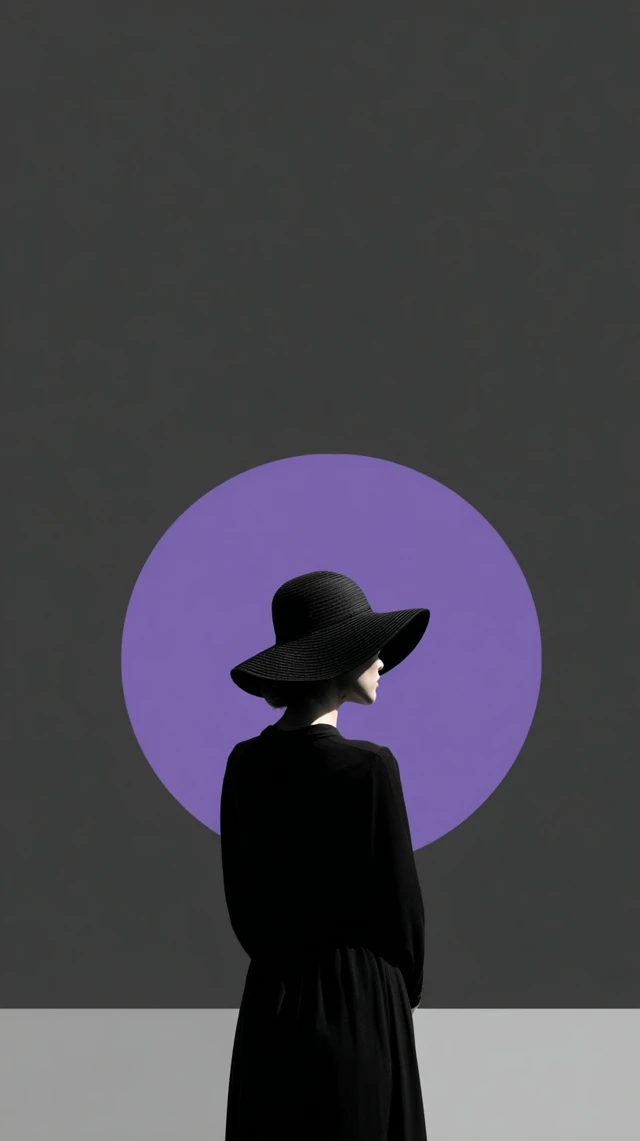 Minimalist Woman in Hat Purple Circle Wallpaper