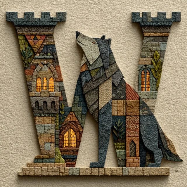 Letter W Wolf Castle Illustration Art