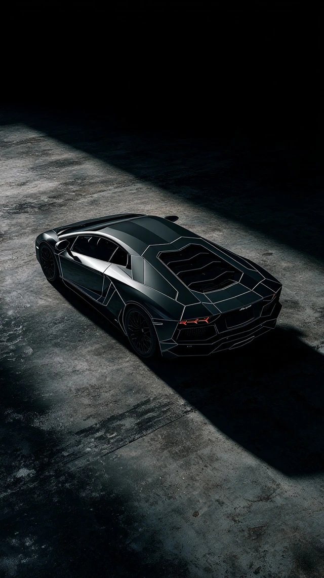Luxury Supercar in Dark Room Overhead View