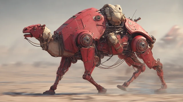 Mecha Camel Sprinting Through Wasteland