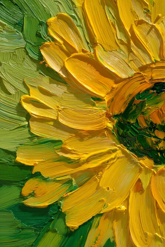 Sunflower Impasto Painting Close Up