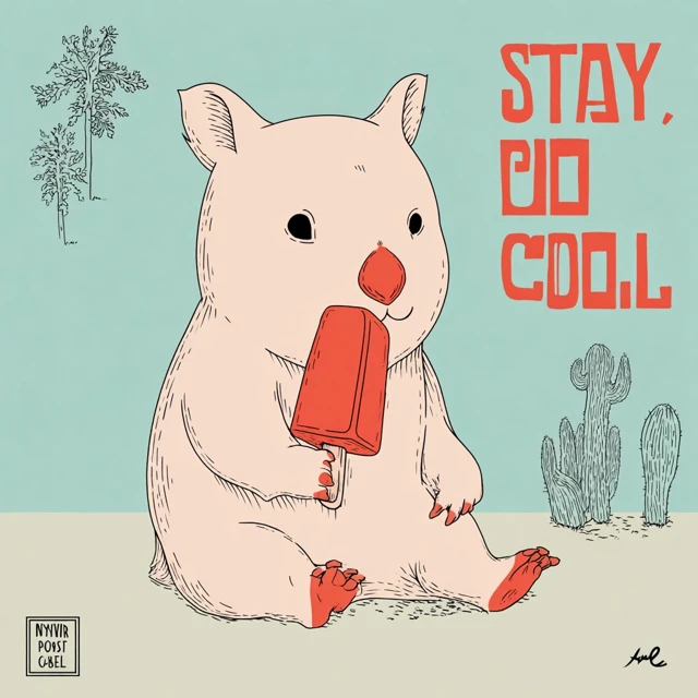 Cute Wombat with Popsicle Stay Cool Doodle Art