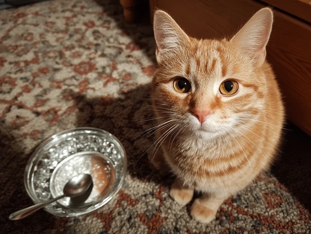 Orange Tabby Cat and Spoon Reflection