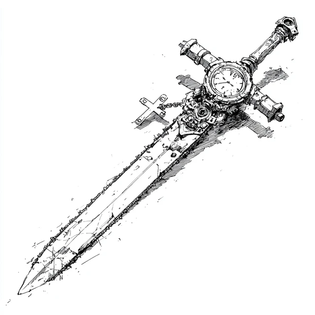 Gothic Chainsaw Sword Icon Black and White