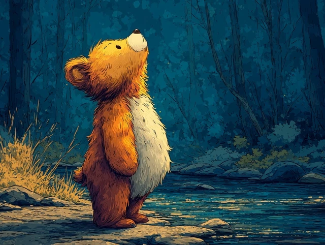 Cute Bear Cub by a Stream Illustration