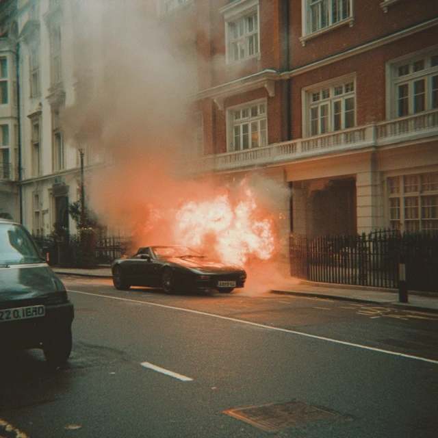 Exploding Italian Sports Car in London Fujifilm Style
