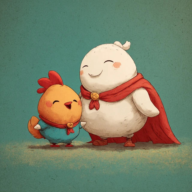 Cute Cartoon Super Chicken and Sir Dumplings
