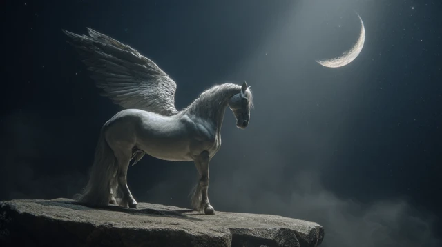 Mystical Winged Horse Al Buraq Under the Night Sky