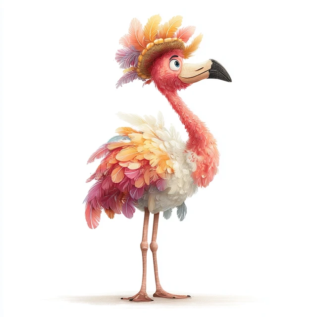 Pixar Style Flamingo Illustration Colorful Cartoon