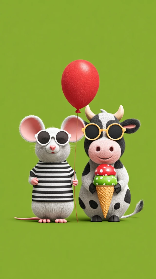 Mouse and Cow Fun Playful Illustration