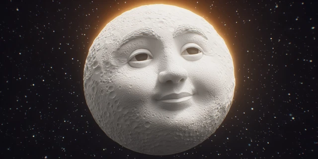 Wise Moon with Friendly Face: Space Illustration