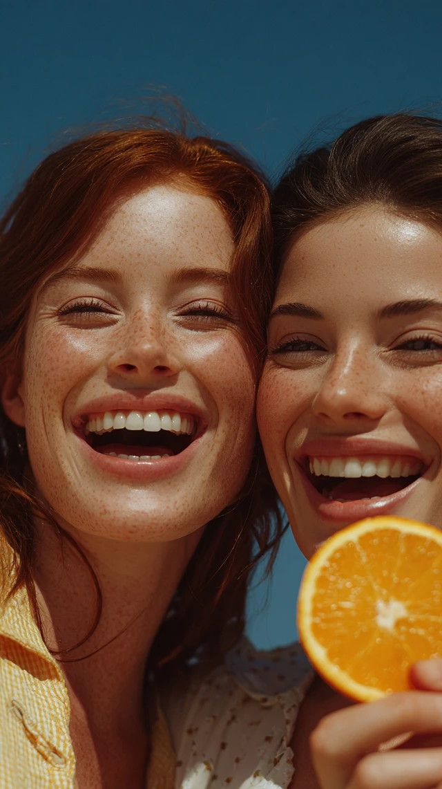 Happy Women with Tangerine Photorealistic
