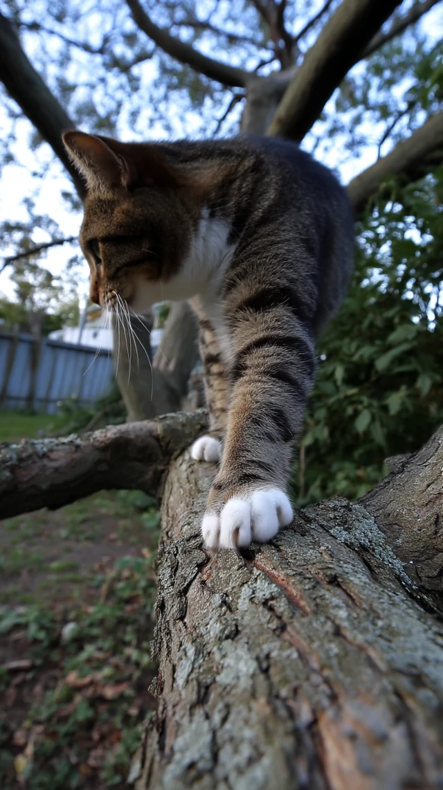 Cat Climbing Tree Branch