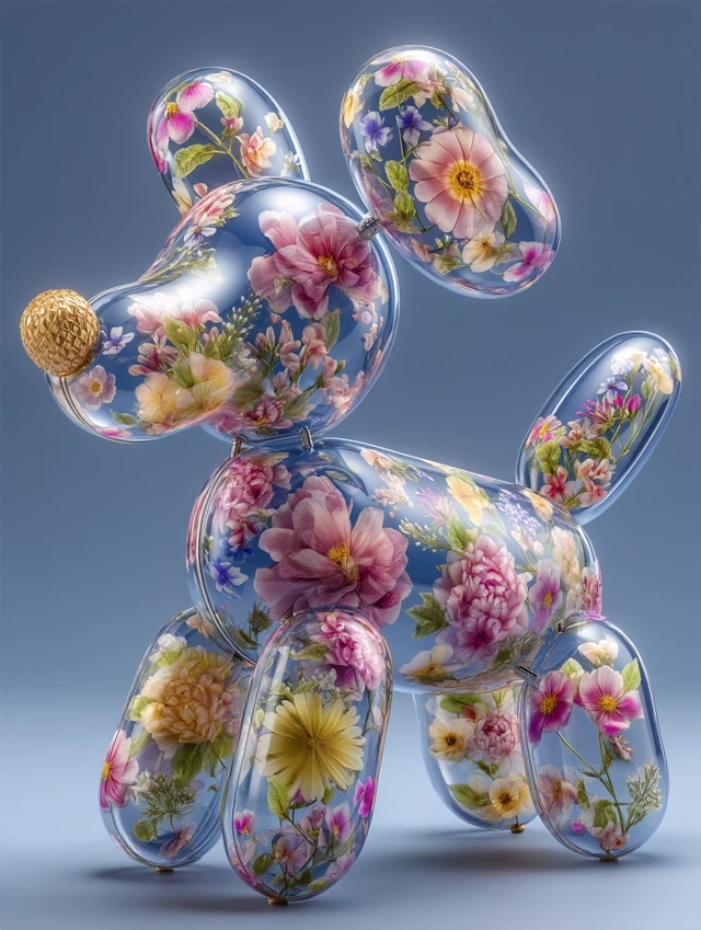 Floral Balloon Dog Sculpture Art
