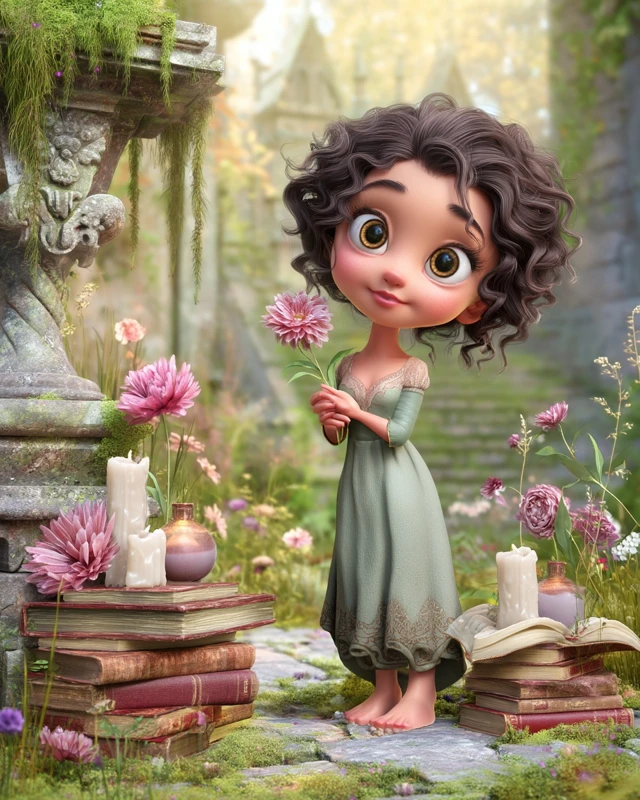 Animated Woman in Garden Harmony and Self Growth