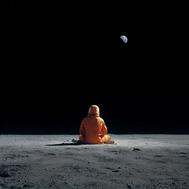 Astronaut on the Moon Contemplation and Solitude
