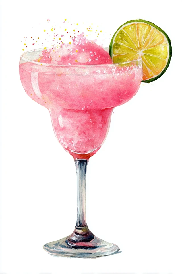 Pink Tropical Margarita Watercolor Art