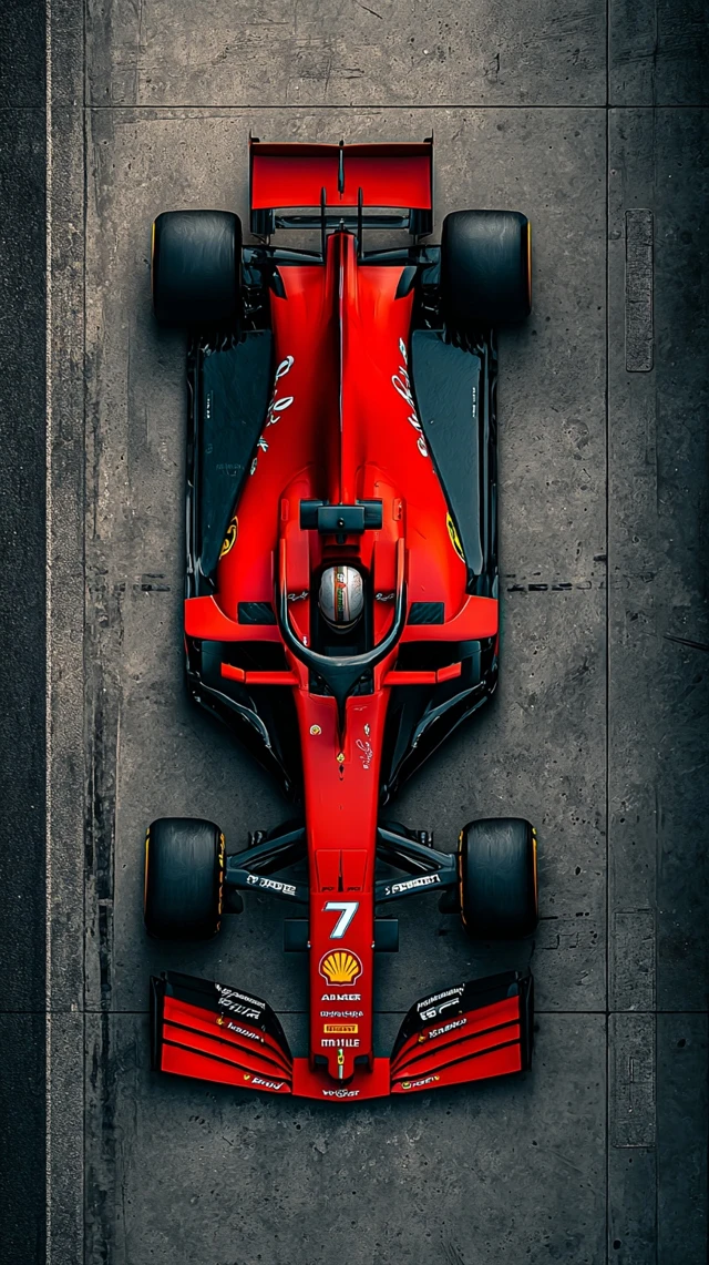 F1 Race Car Aerial View Red Number 7