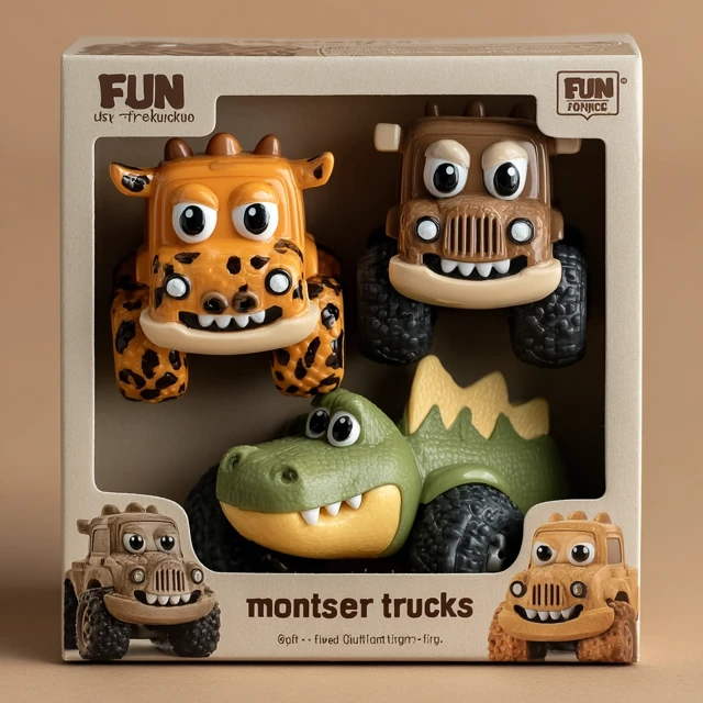 Monster Truck Toy Set for Kids - Fun Cartoon Trucks