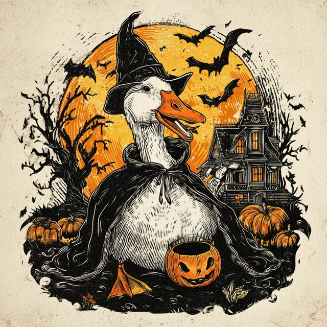 Vintage Halloween Goose Illustration TShirt Design
