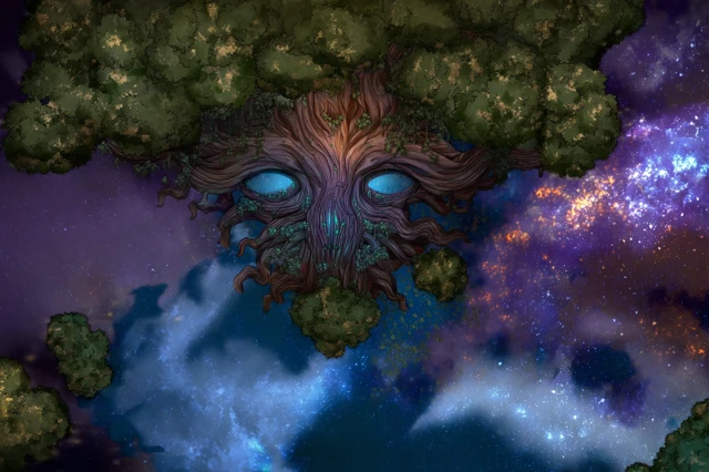 Giant Tree with Eyes in Space Fantasy Art